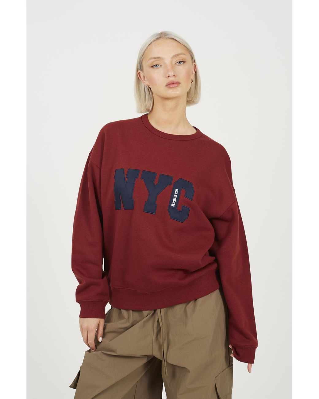 Brave Soul Red Slogan Crew Neck Sweatshirt