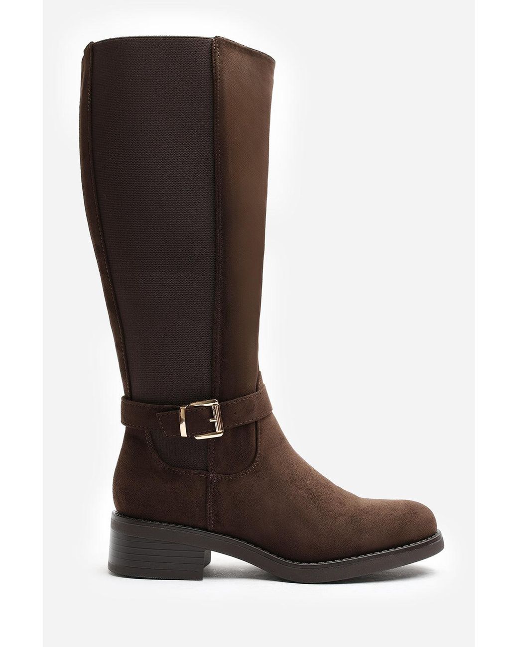 Where's That From Brown Wheres Journi Stretch Knee High Riding Boots With Side Buckle Strap