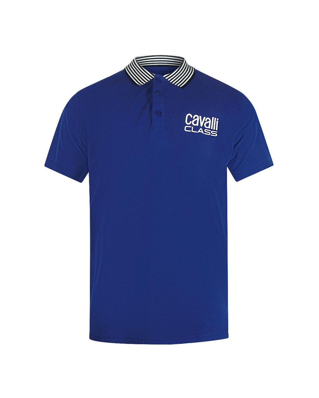 Roberto Cavalli Blue Striped Collar Iris Polo Shirt Cotton for men