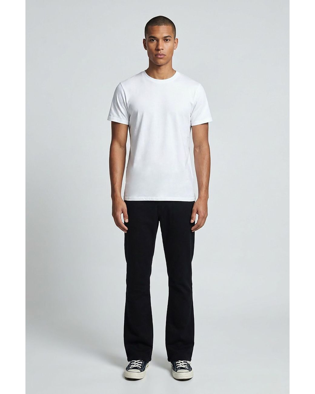 BoohooMAN White Slim Flare Half & Waistband Washed Twill Trousers for men