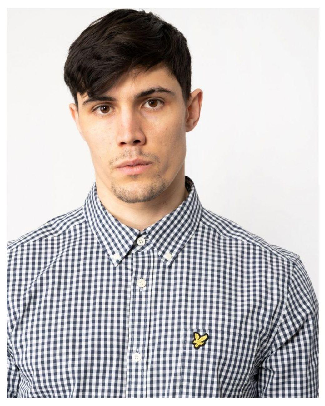 Lyle & Scott Gray Short Sleeve Slim Gingham Shirt Size: M for men