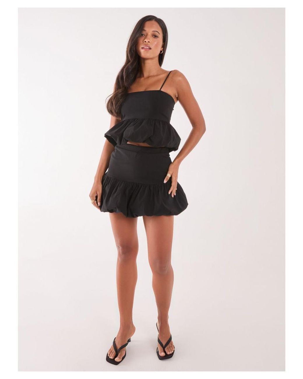 Pink Vanilla Black Bubble Hem Strappy Top