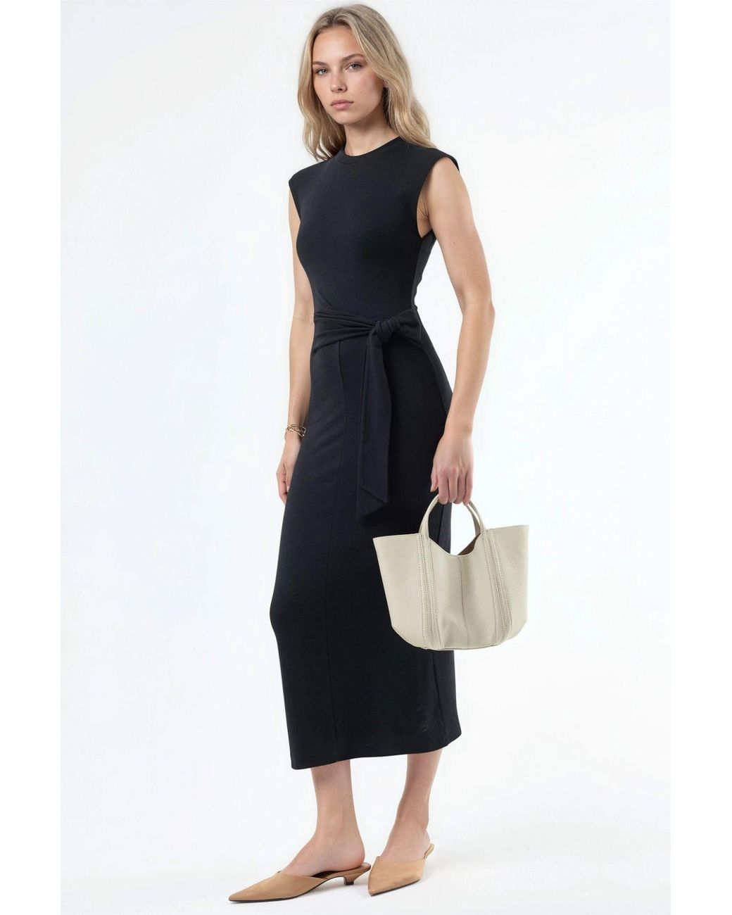 Busem Blue Midi Dress With Tie Detail