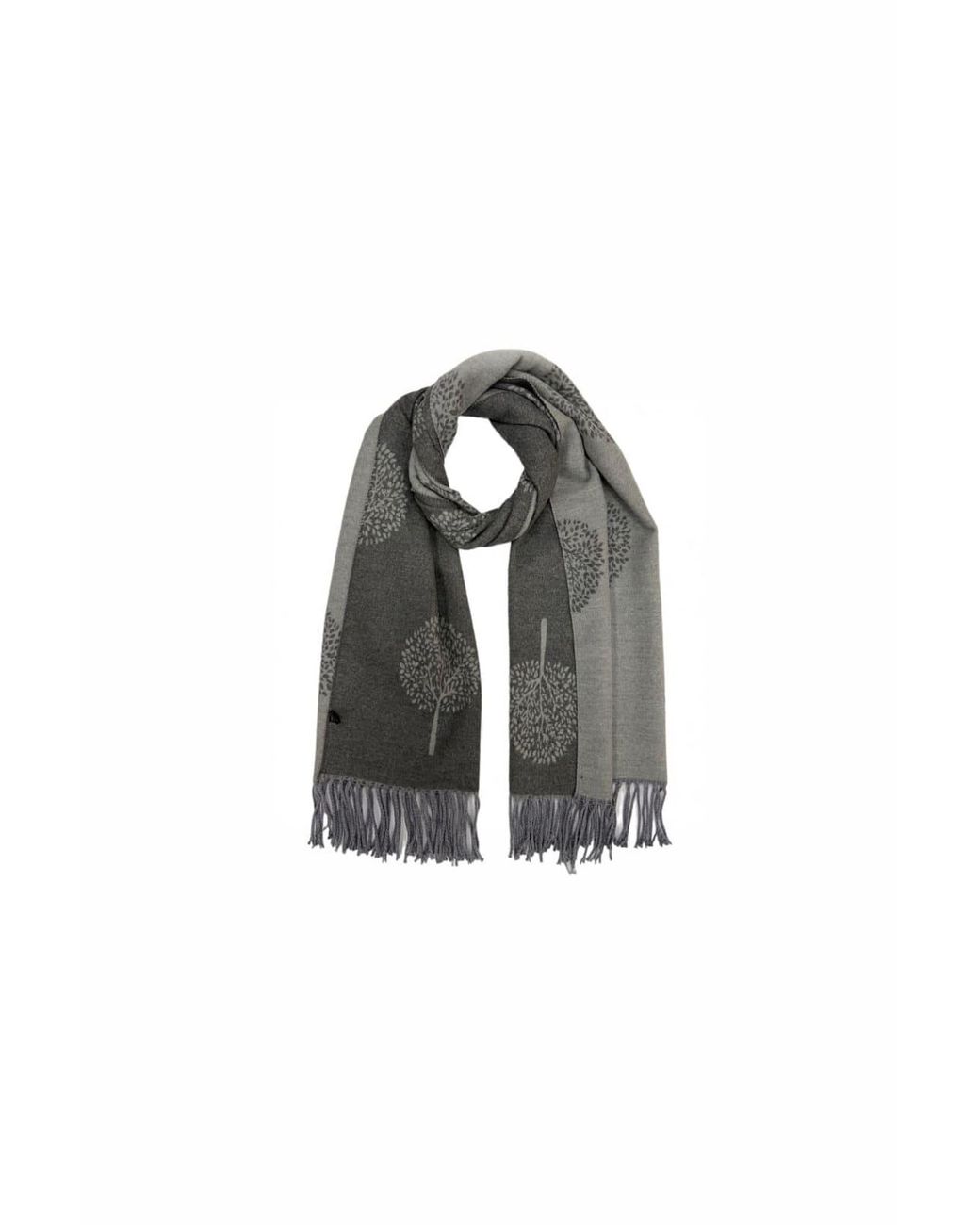 SVNX Gray Tree Print Cashmere Blend Scarf With Tassels