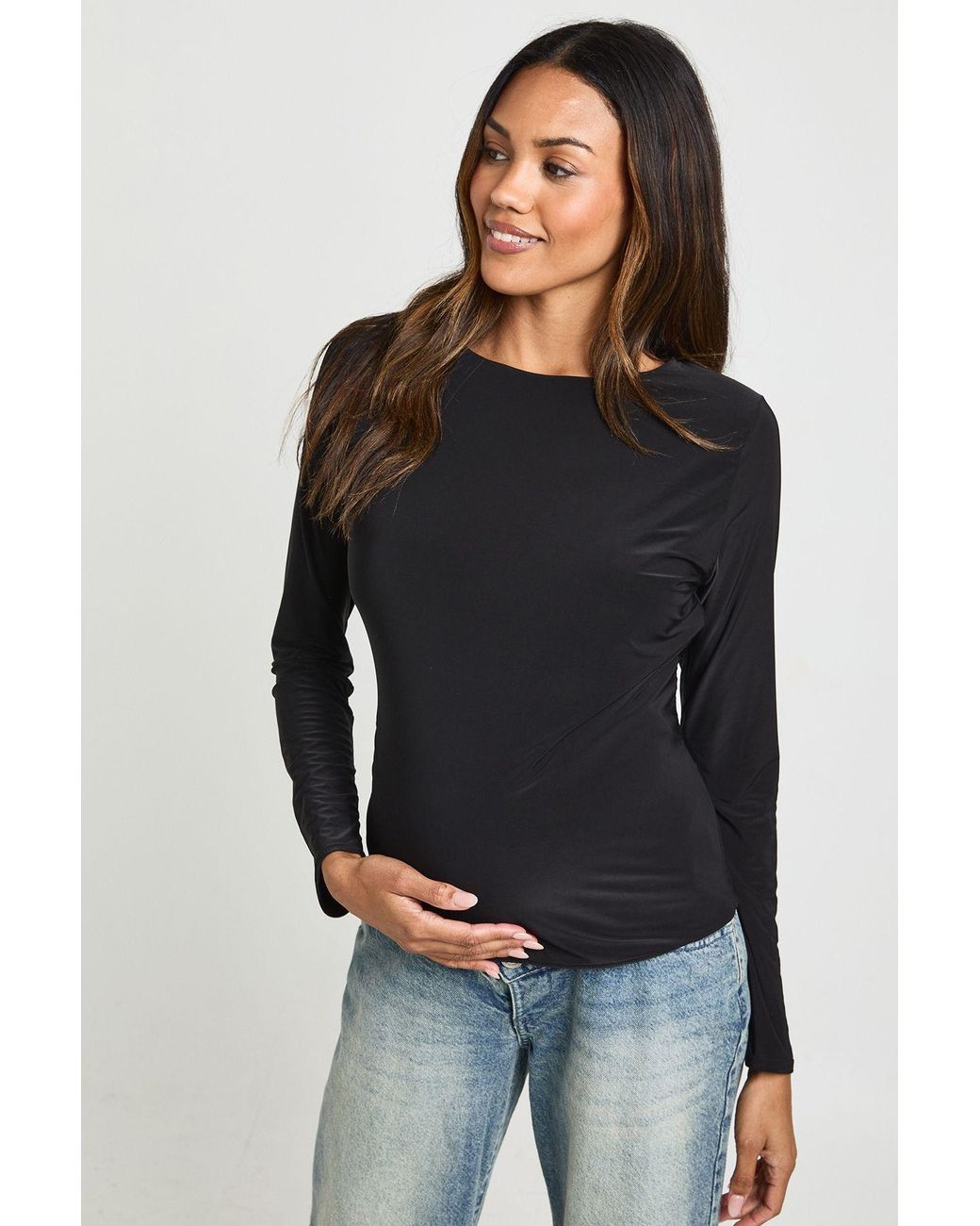 Boohoo Black Maternity Double Layer Slinky Long Sleeve T-Shirt