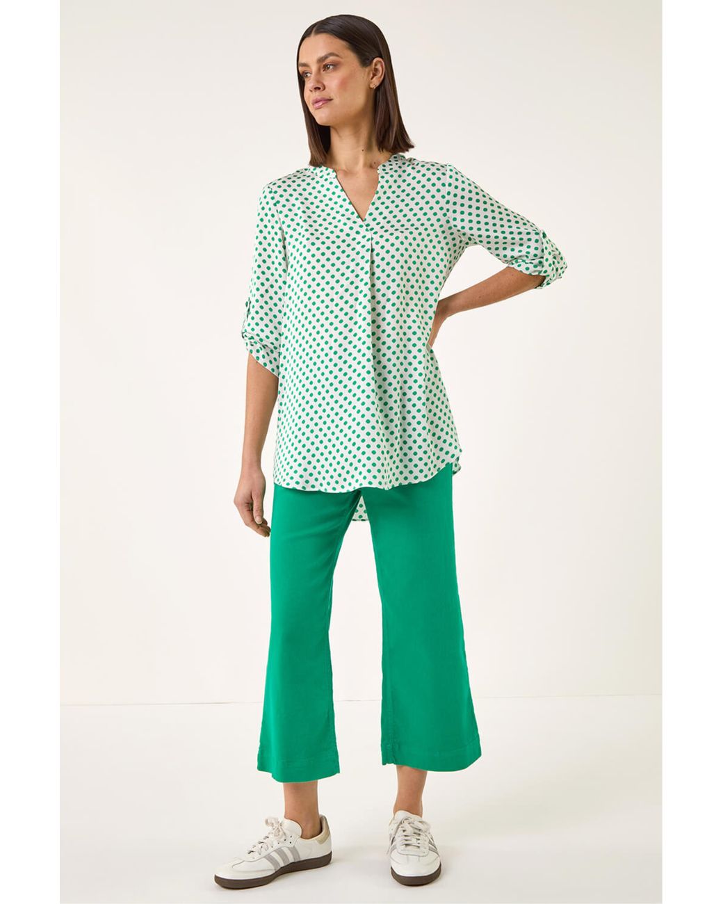 Roman Green Spot Print Woven Top