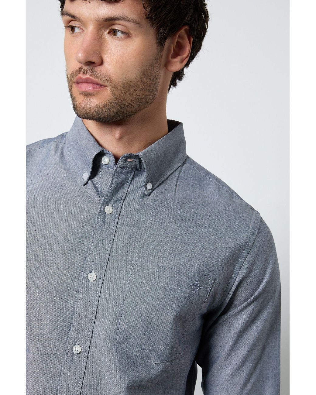 MAINE Blue Oxford Long Sleeve Shirt Cotton for men