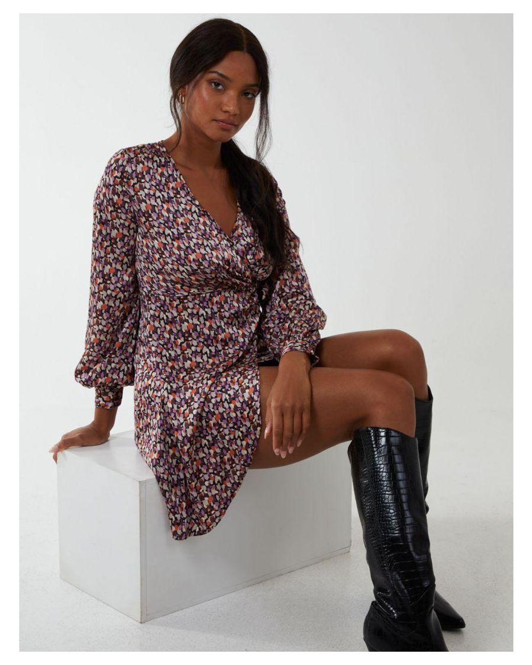 Blue Vanilla Red Long Sleeve Wrap Hem Dress