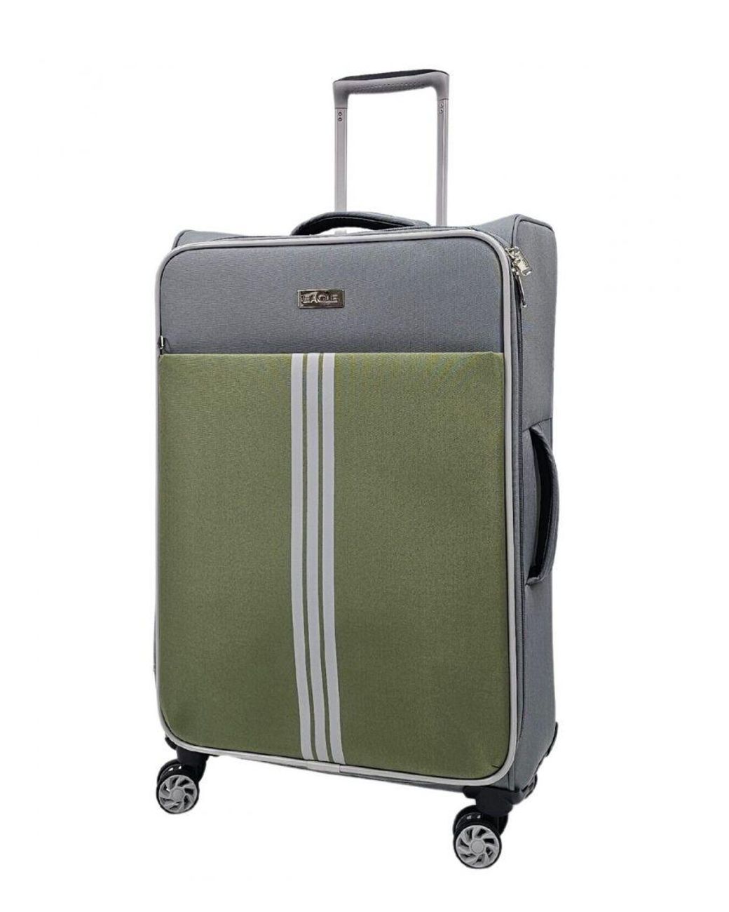 Infinity Leather Green Lightweight Cabin Suitcases 4 Wheel Luggage Travel Bag