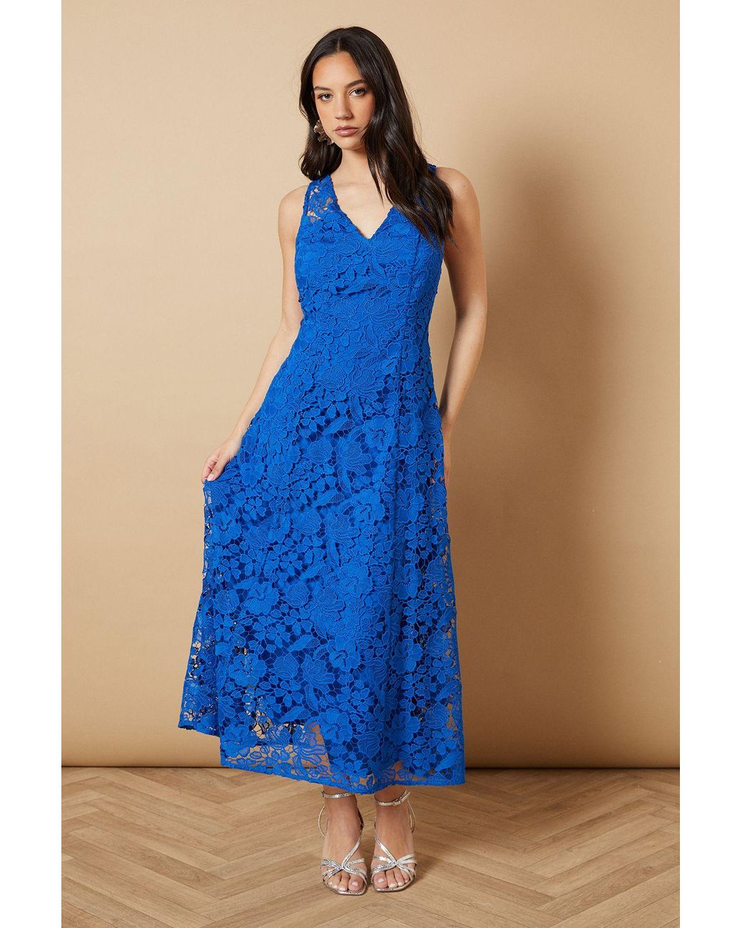 Oasis Floral Lace V Neck Midi Dress in Blue | Lyst UK Oasis Floral Lace V Neck Midi Dress in Blue | Lyst UK
