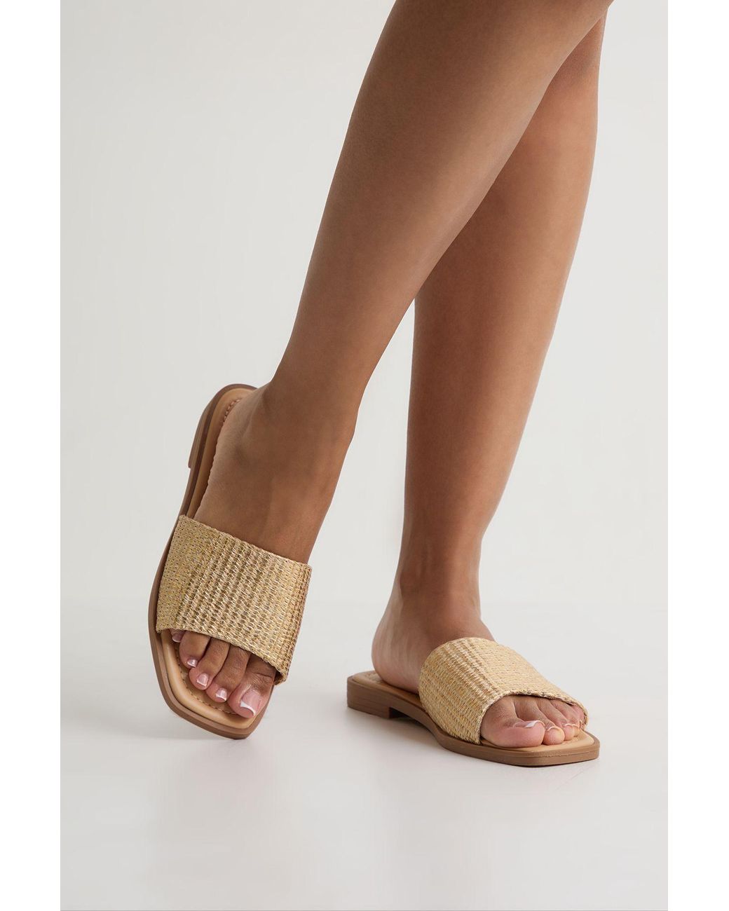 Boohoo Brown Wide Fit Metallic Raffia Sliders