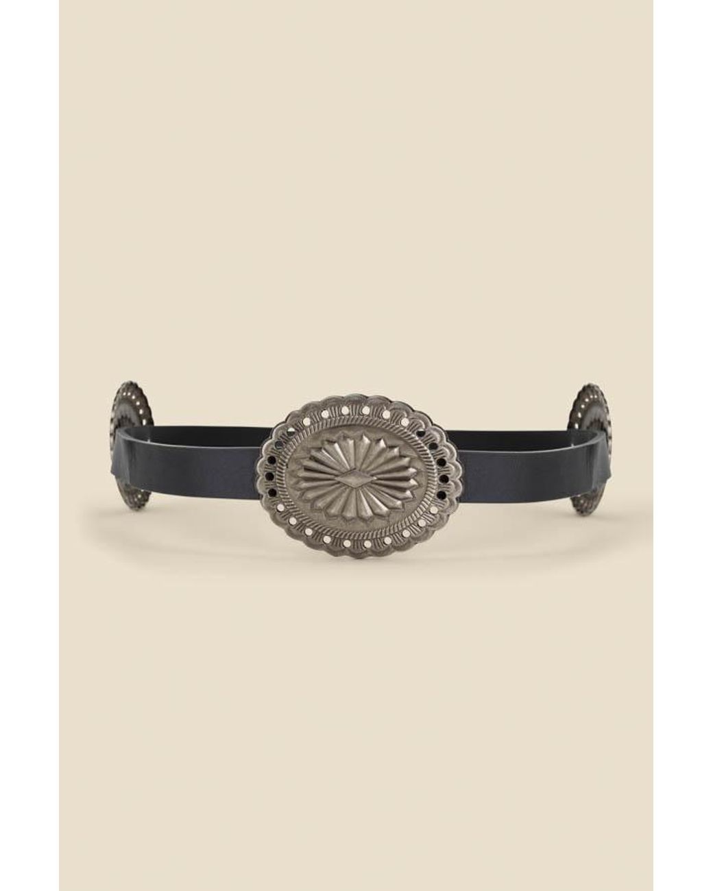 Sosandar Natural Leather Western Medallion Detail Waist Belt