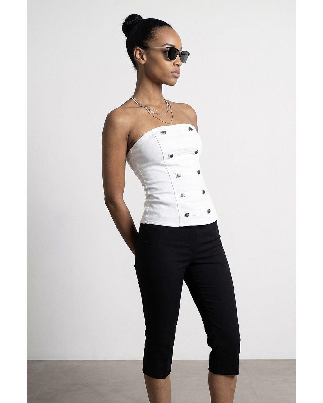 Dilvin Green Strapless Cotton Poplin Corset Blouse