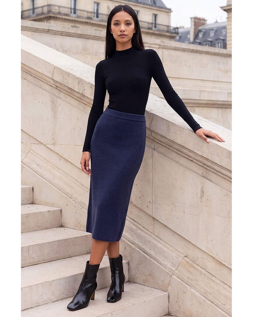 Roman Blue Petite Knit A-Line Skirt