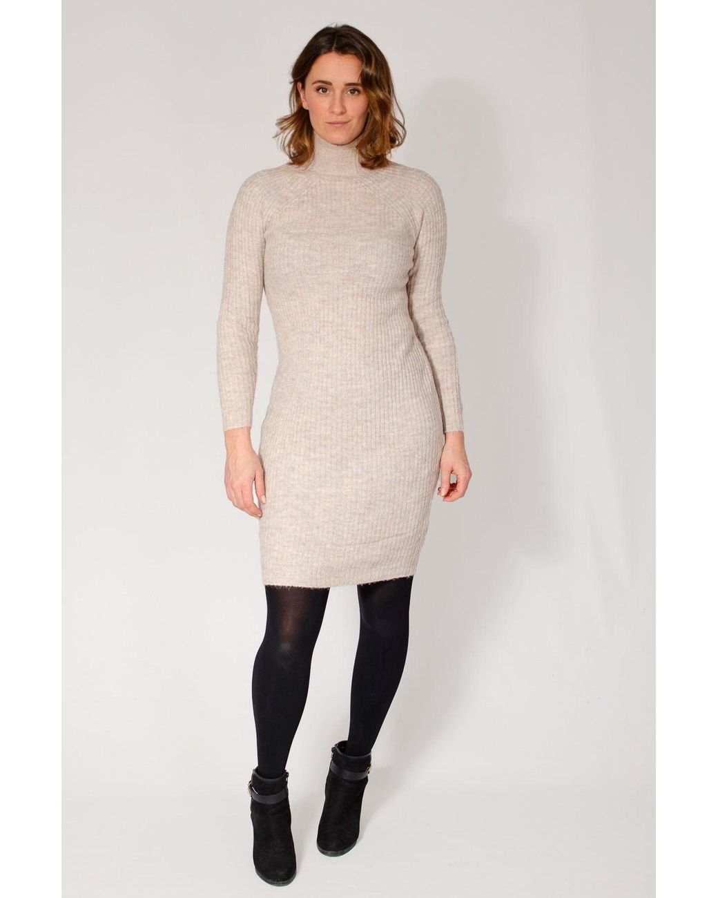 SELECTED Natural Ribbed High Neck Jumper Dress