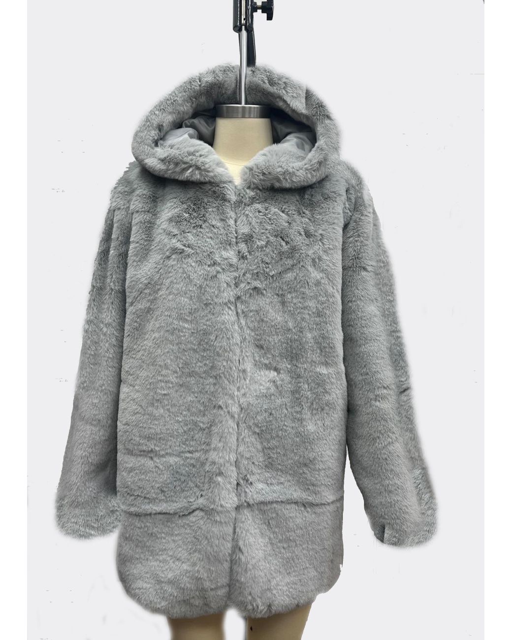 Hooded Faux Silver Faux Fur Jacket Hooded Pelzmantel Faux Fur