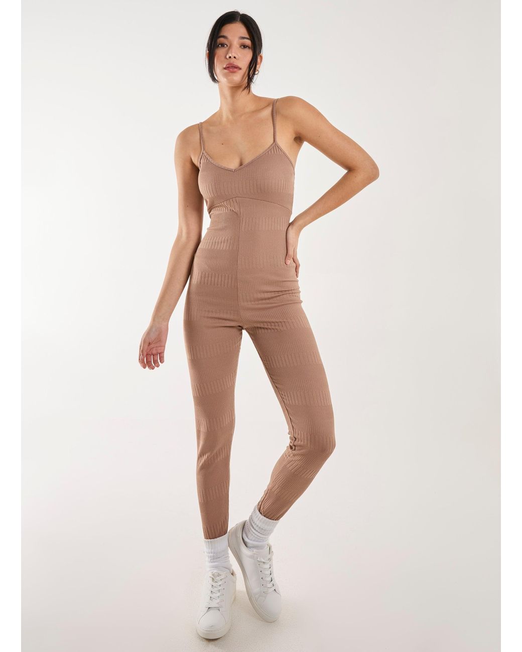 Pink Vanilla White Ribbed Bodycon Unitard All