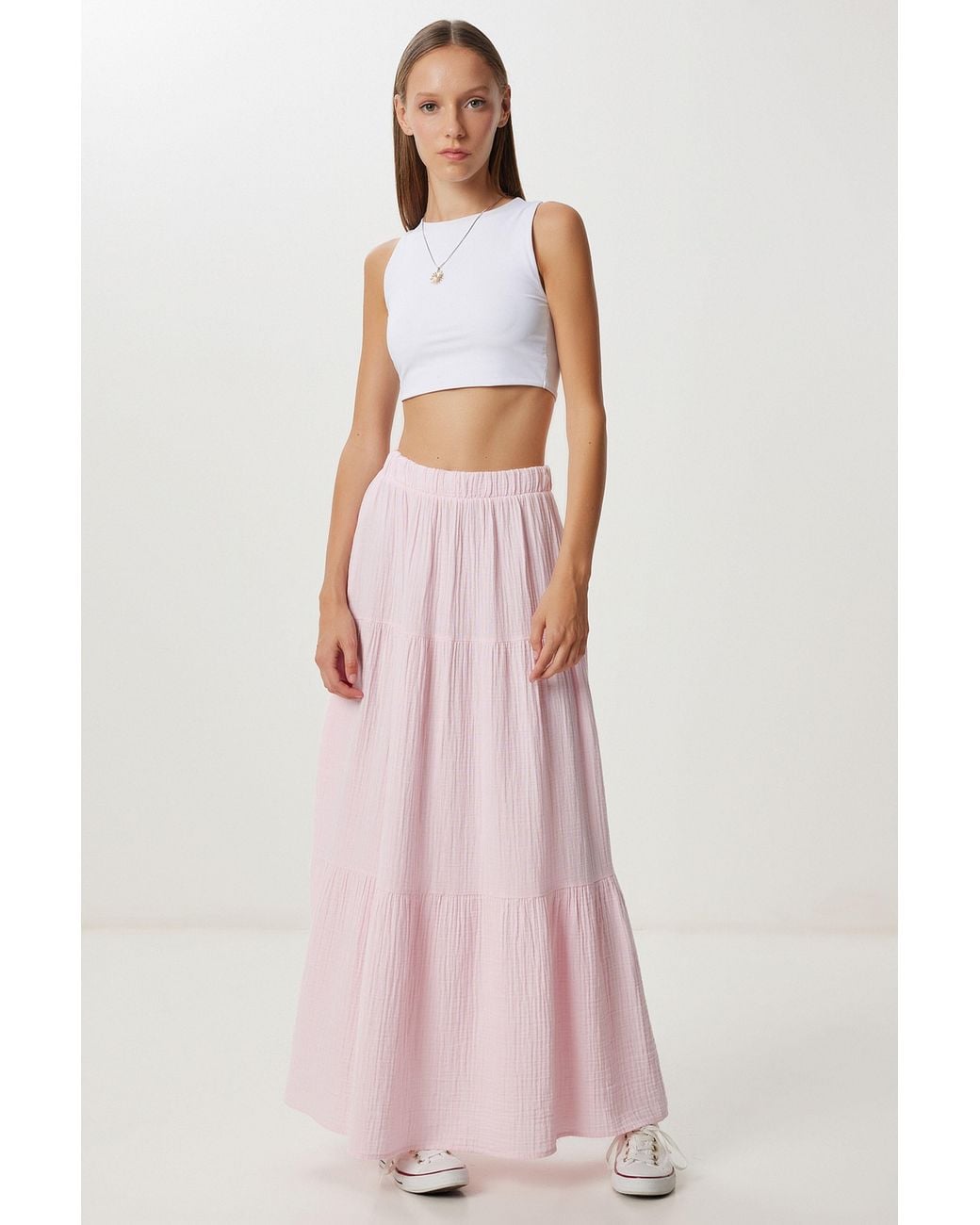 Happiness İstanbul Pink High Waist A-Line Maxi Skirt