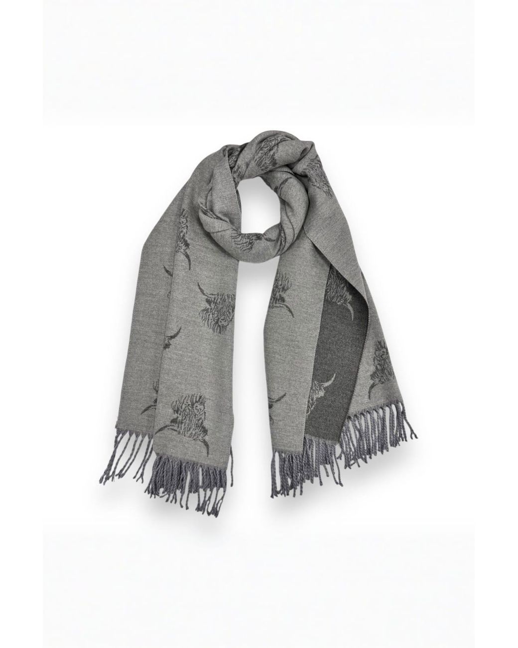 SVNX Gray Highland Cow Reversible Scarf