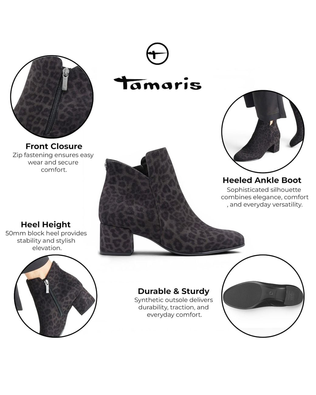 Tamaris Black Faux Heeled Ankle Boots
