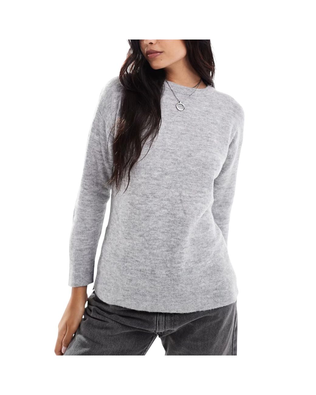 New Look Gray Side Slit Jumper Long Sleeve Sweatshirts Crew Neck Knitted Top