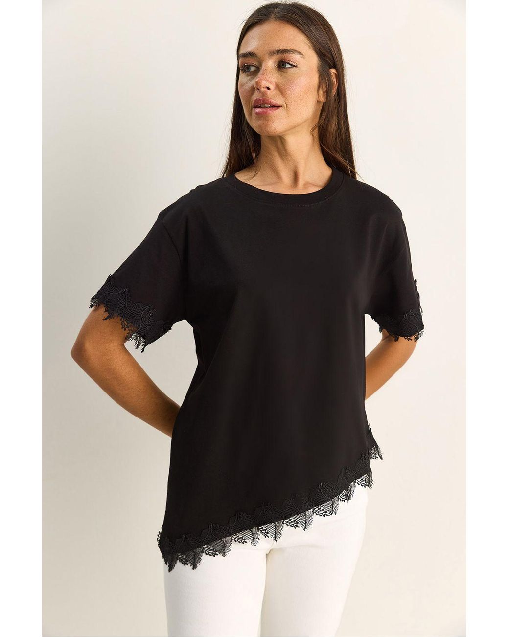 Bianco Lucci Black Oversized Crew Neck Cotton T-Shirt