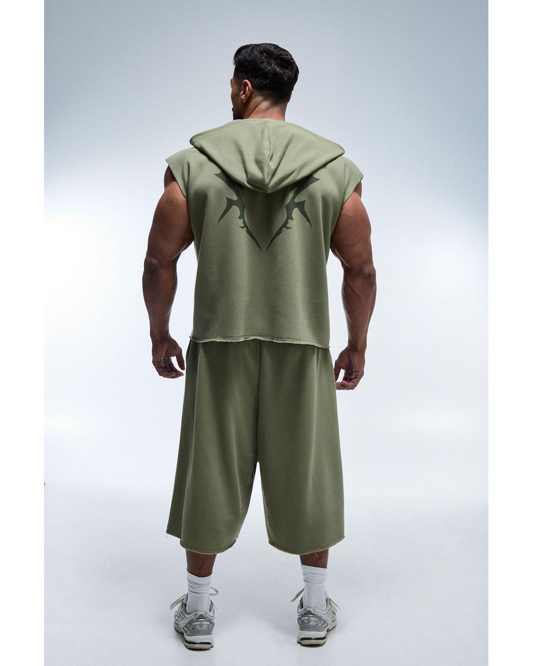 BoohooMAN Green Active Boxy Sleeveless Hoodie V Neck for men