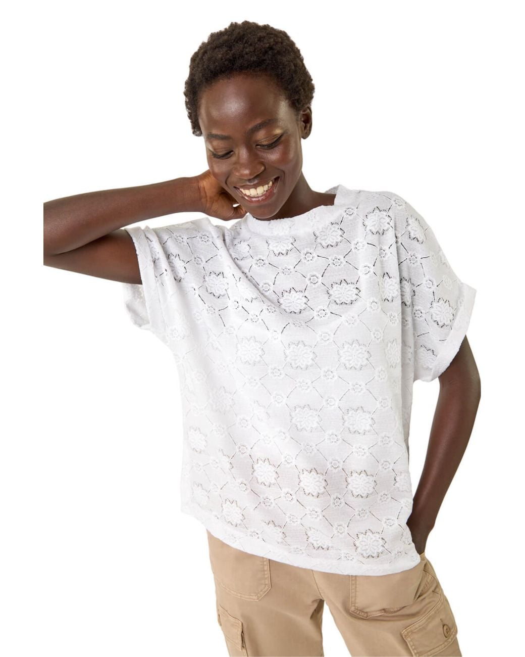 Roman White Textured Stretch Boxy T-Shirt
