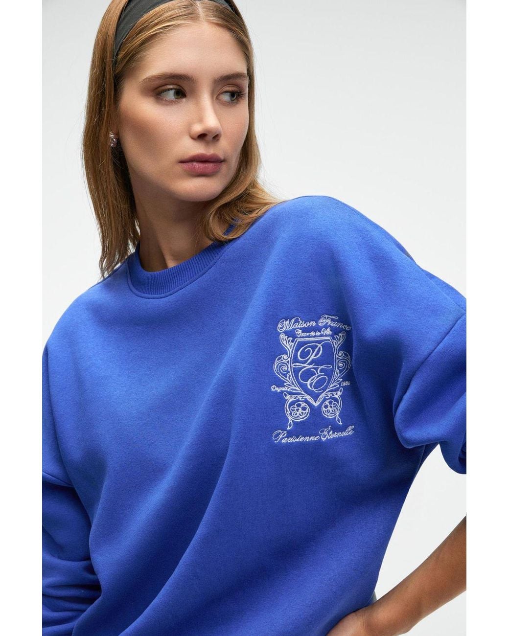 Grimelange Blue Oversized Crew Neck Sweatshirt