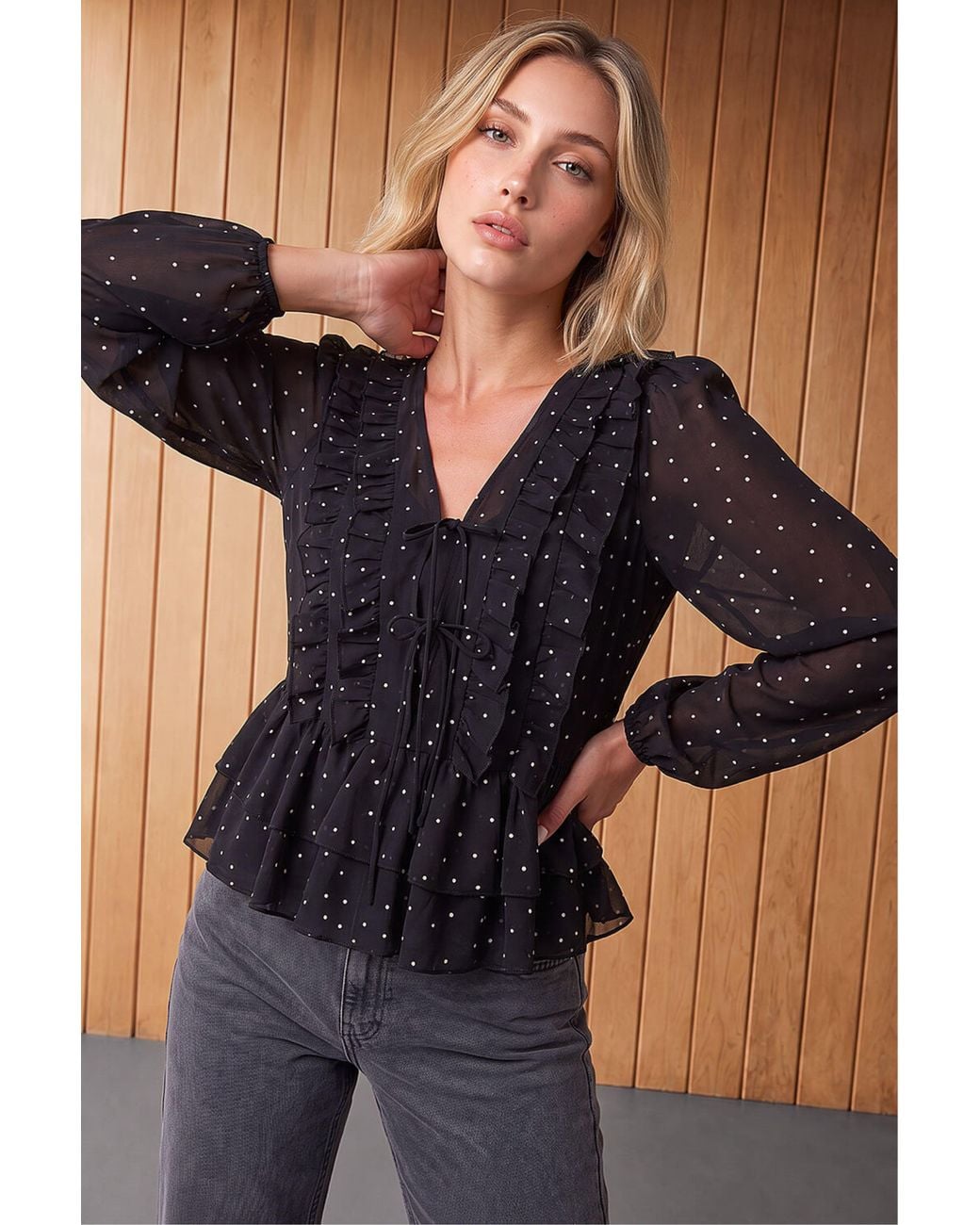 D.u.s.k Blue Polka Dot Tie Front Top