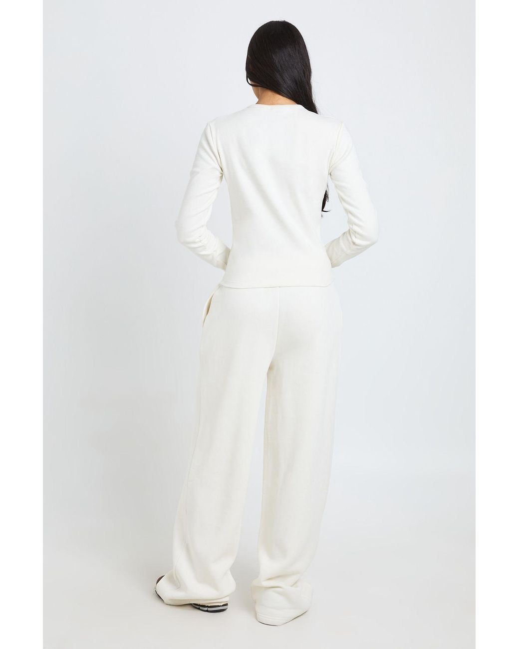 Boohoo White Tall Crew Neck Long Sleeve Top And Straight Leg Jogger Tracksuit