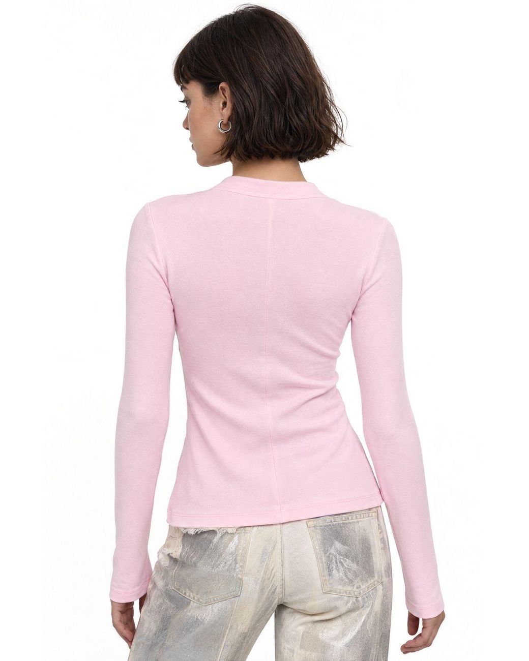 Busem Pink Slim Fit V-Neck Long Sleeve Blouse