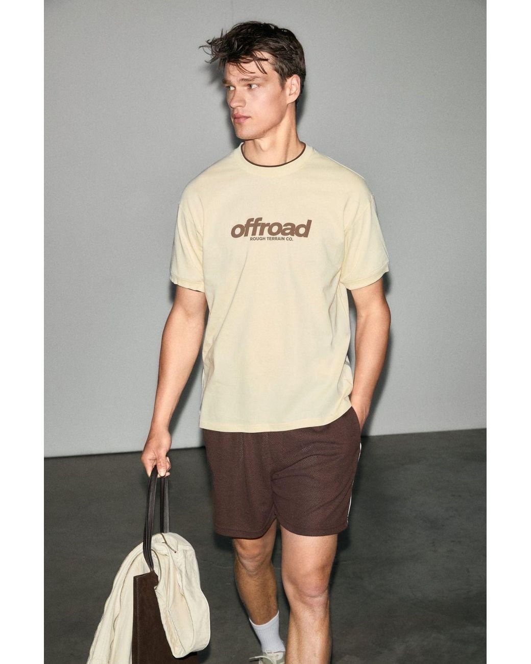Grimelange Natural Printed Crew Neck T-Shirt for men