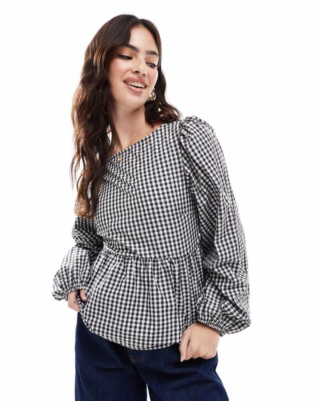ASOS Gray Poplin Long Sleeve Ruched Back Blouse
