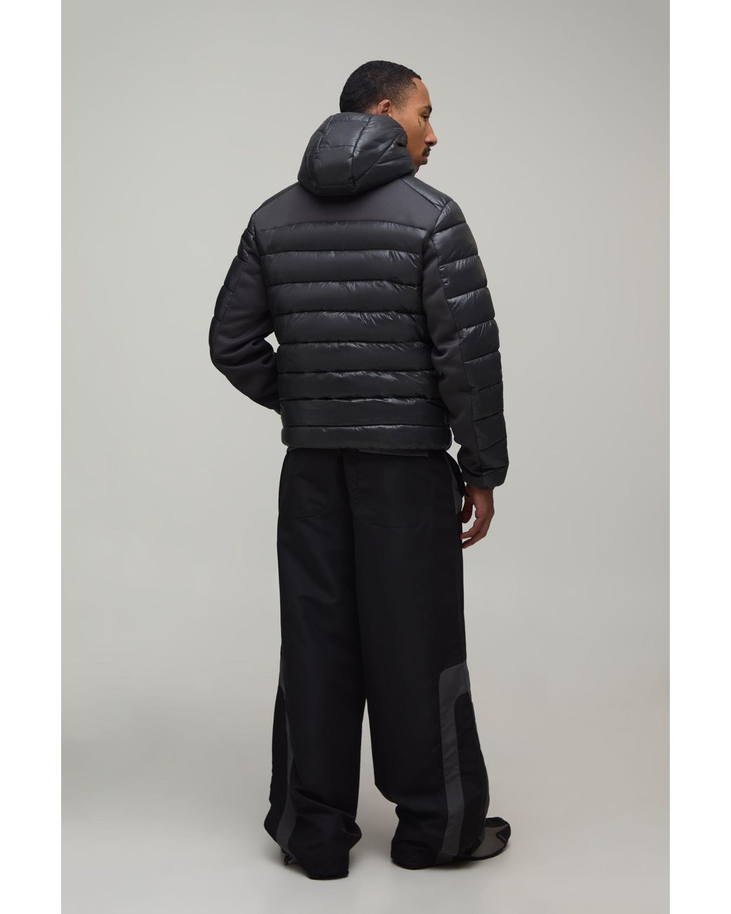 BoohooMAN Gray Regular Fit Scuba Panel Lightweight Puffer for men