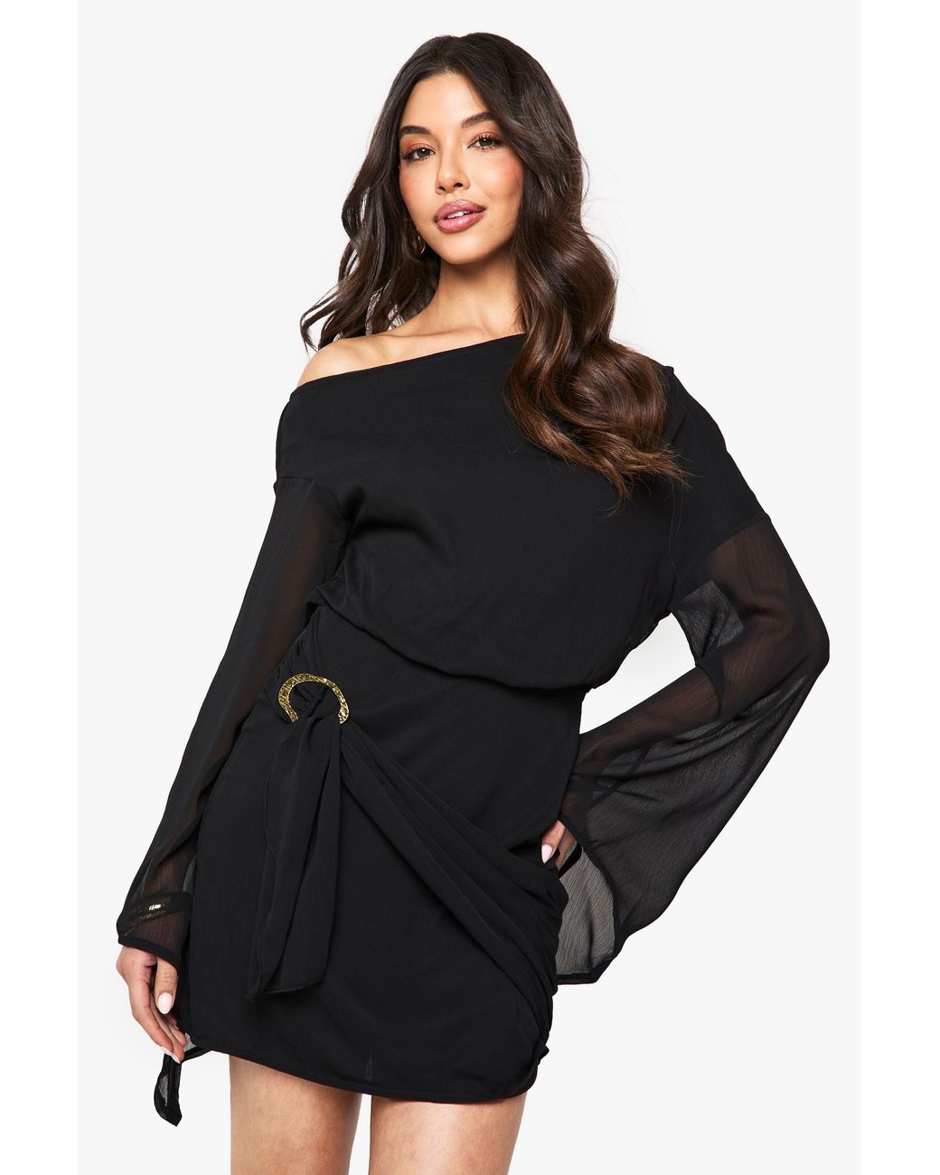 Boohoo Black Trim Belt Wrap Mini Dress
