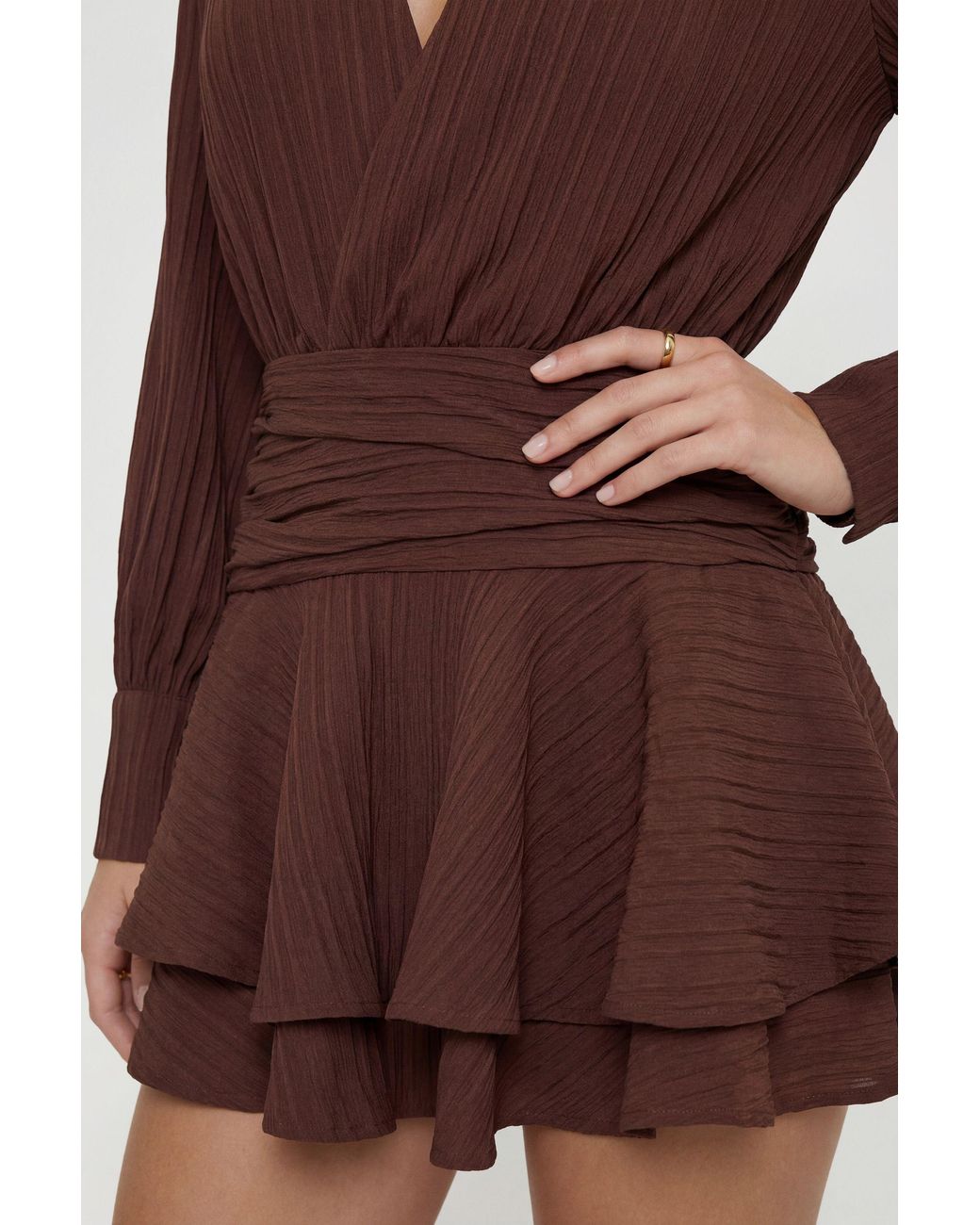 Boohoo Textured Ruched Frill Skirt Mini Dress