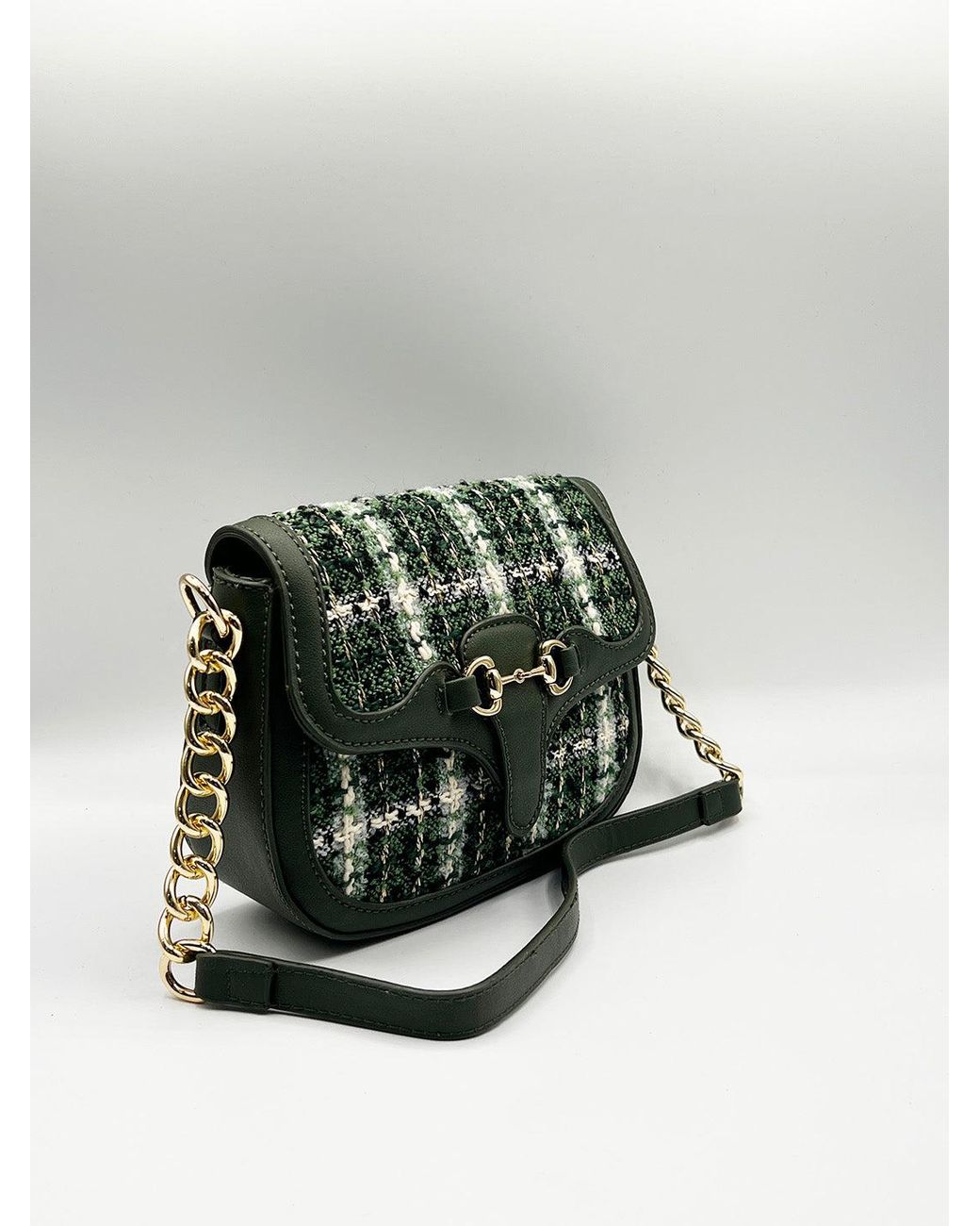 SVNX Green Knit Check Shoulder Bag