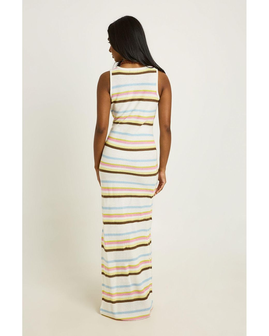 Boohoo Metallic Stripe Crochet Maxi Dress