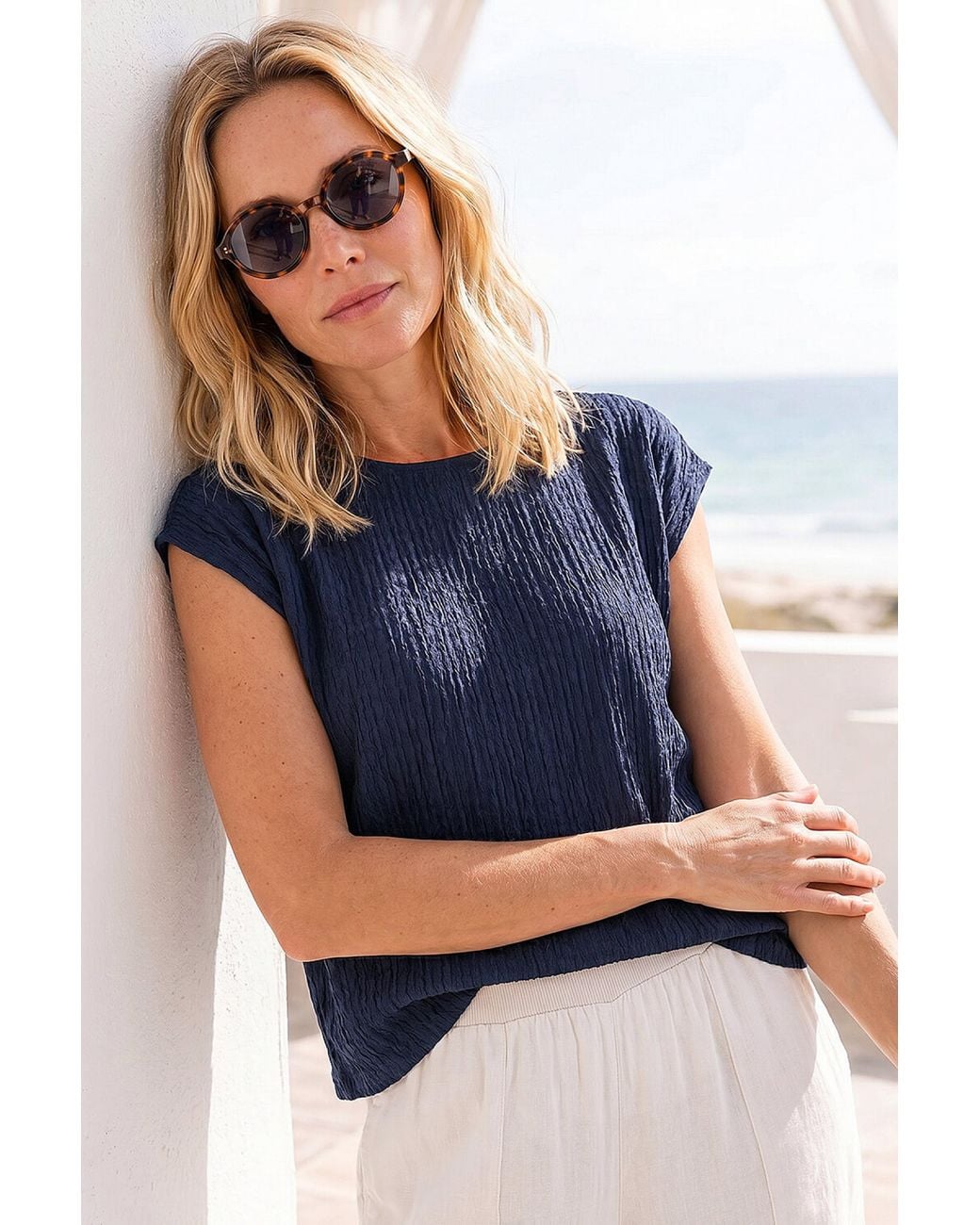 Roman Blue Classic Textured Stretch T-Shirt