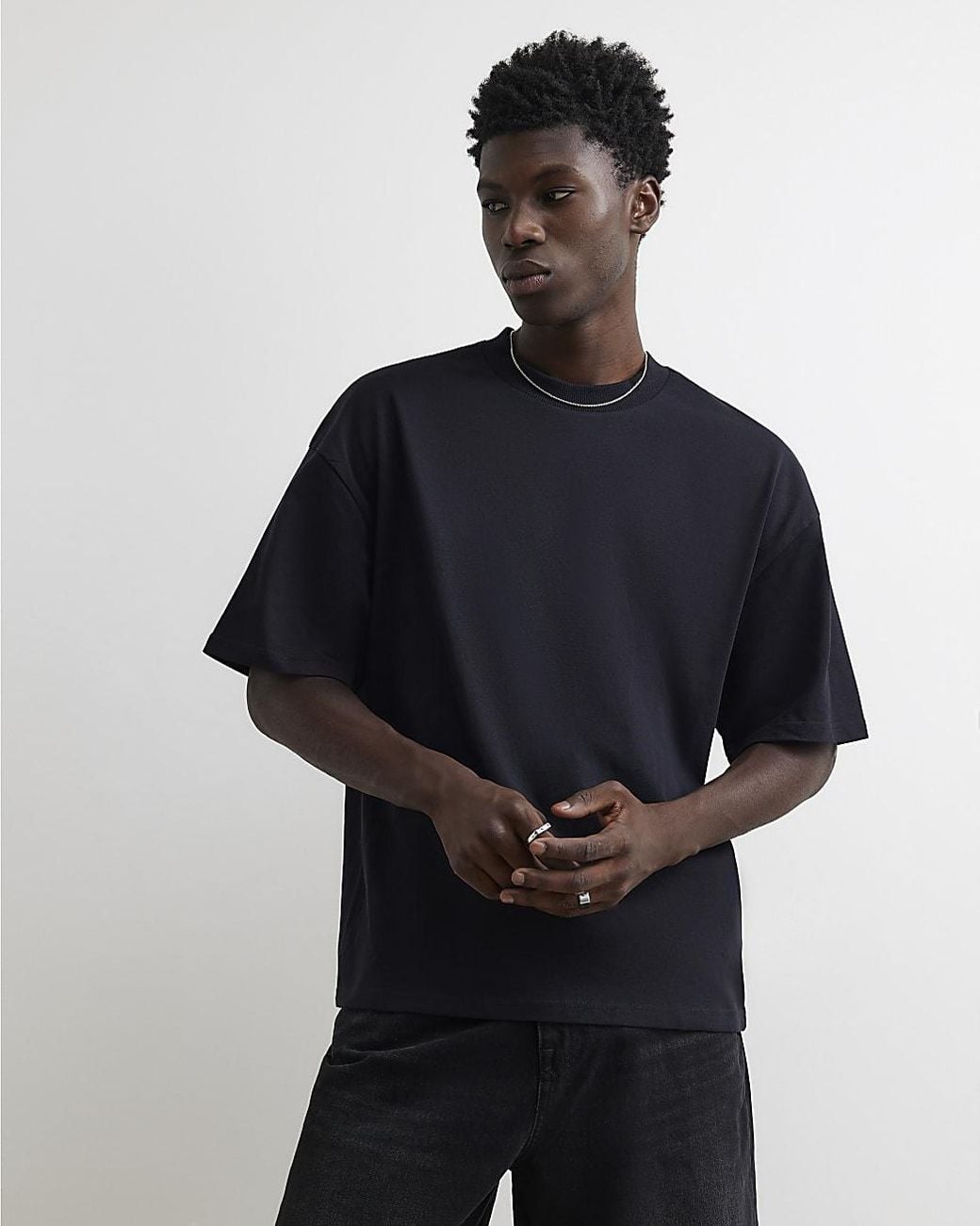 River Island Blue T-Shirt Oversized Fit Cotton for men
