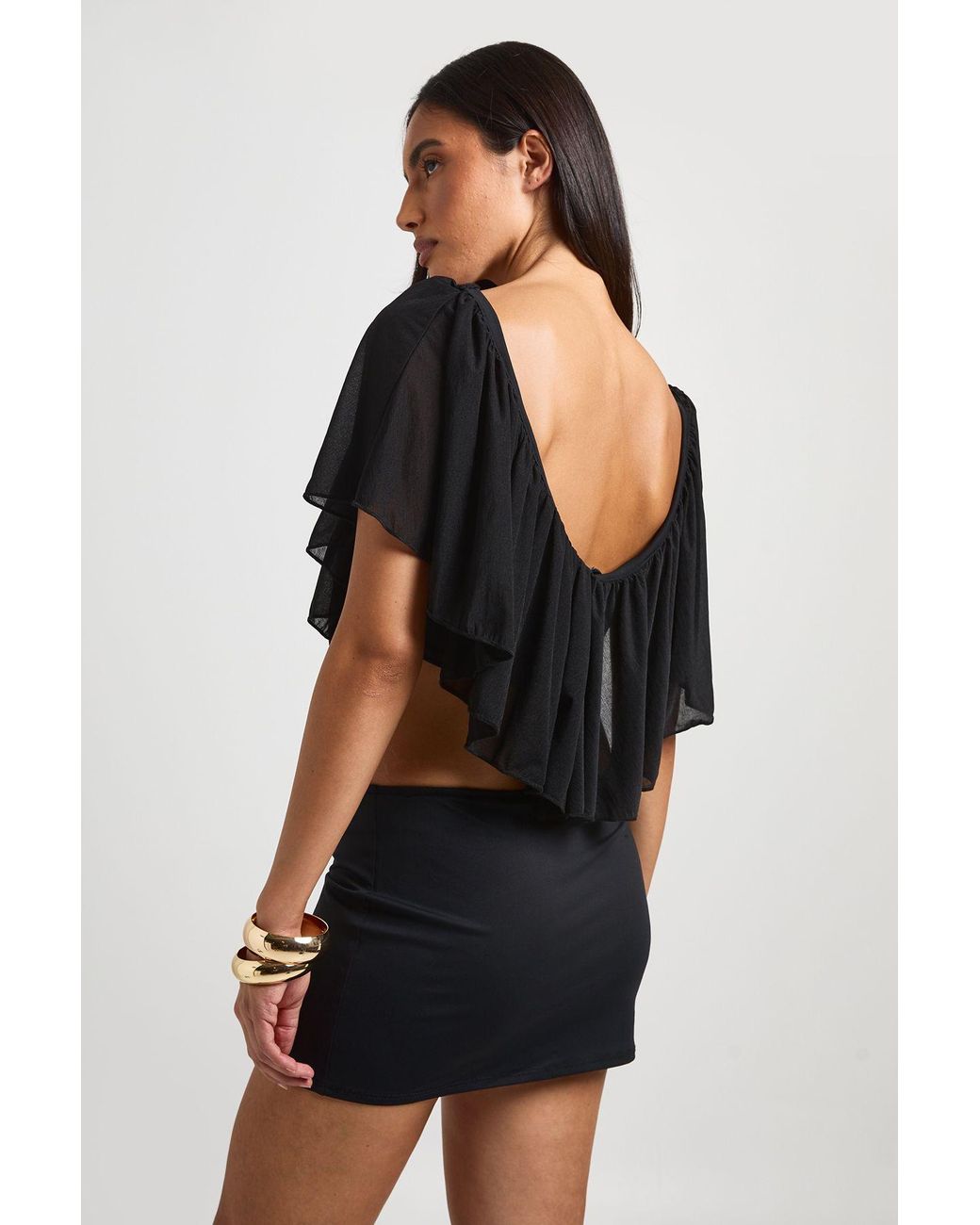 Boohoo Black Frill Detail Plunge Top