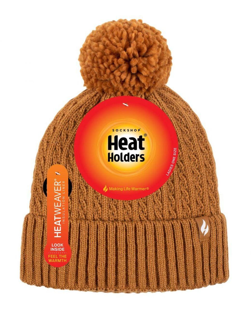 Heat Holders Brown Ladies Thermal Cable Beanie Hat