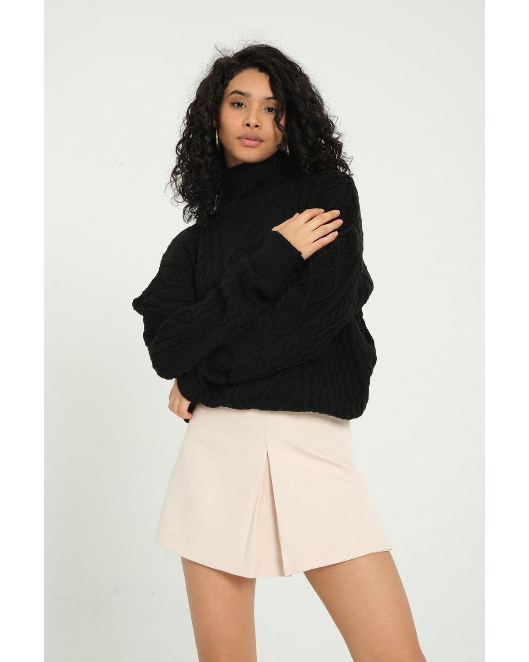 Hiccup Black Cable Knitted High Neck Oversized Sweater
