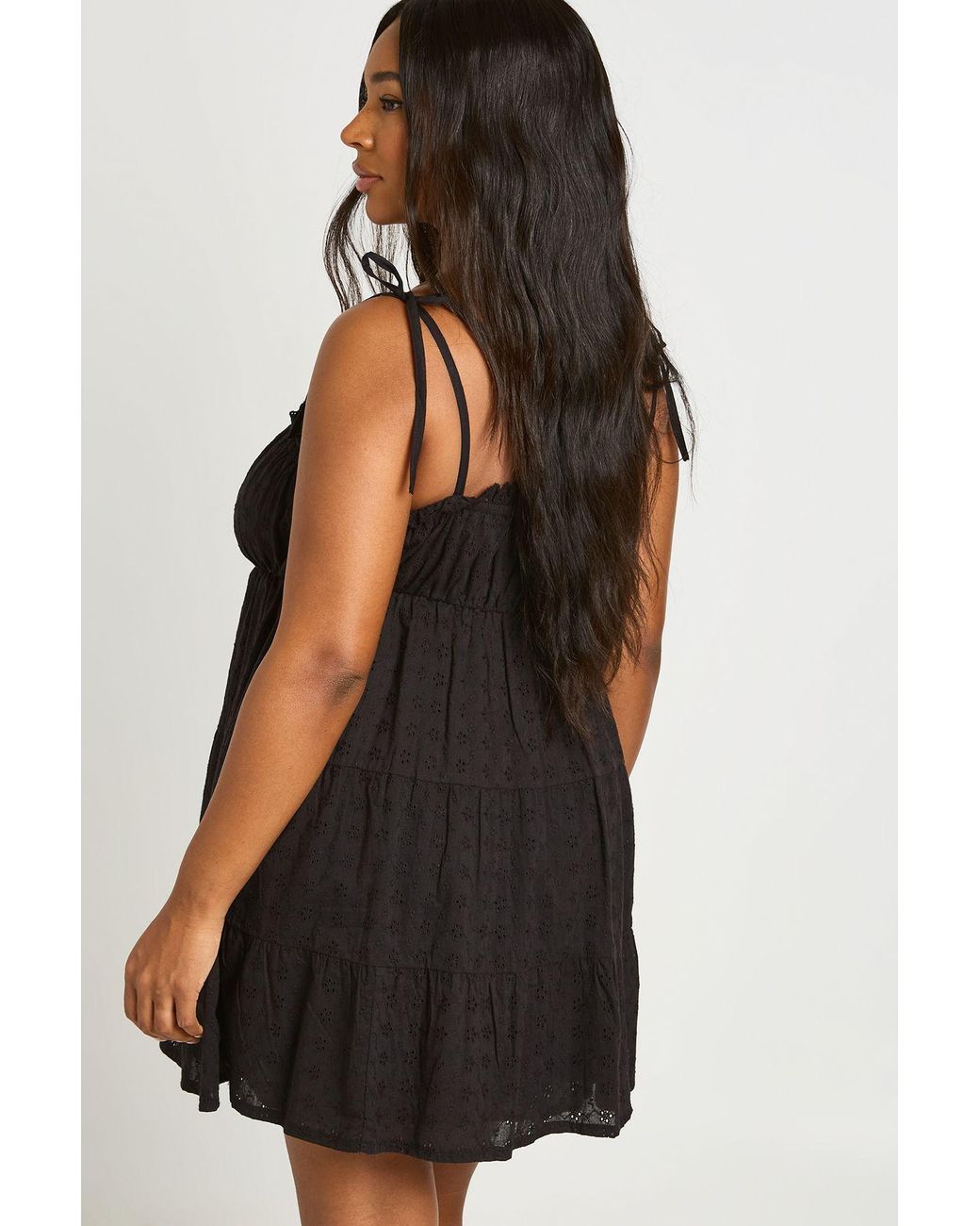 Boohoo Black Plus Broderie Scallopped Neck Tiered Smock Dress