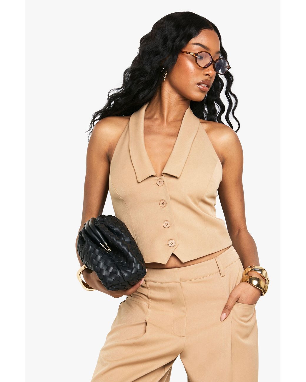 Boohoo Black Collared Halterneck Tailored Waistcoat