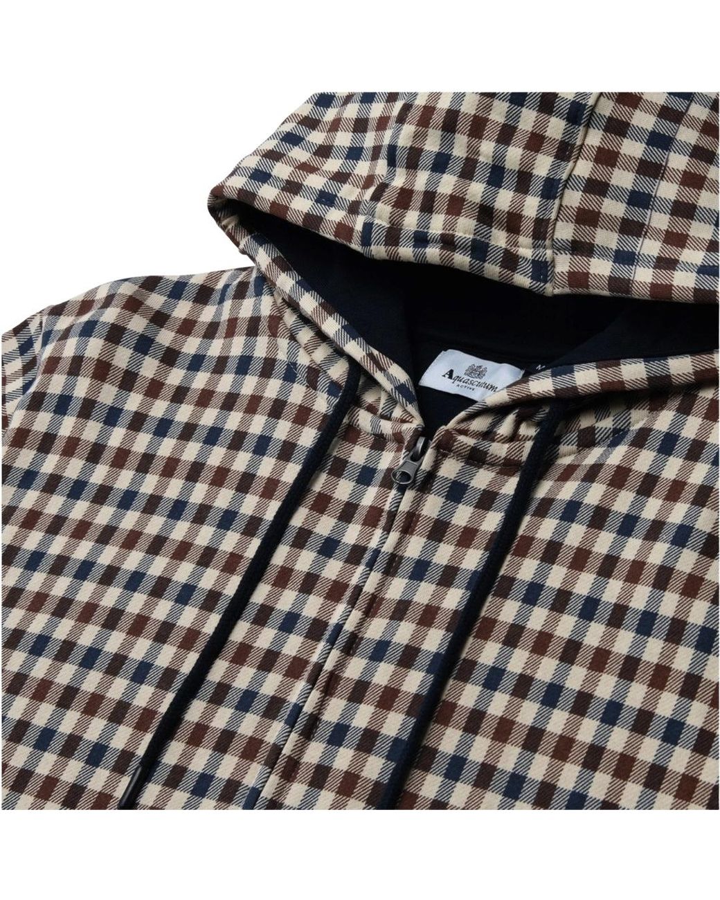 Aquascutum Black Active Club Check Full-Zip Hoodie Cotton for men