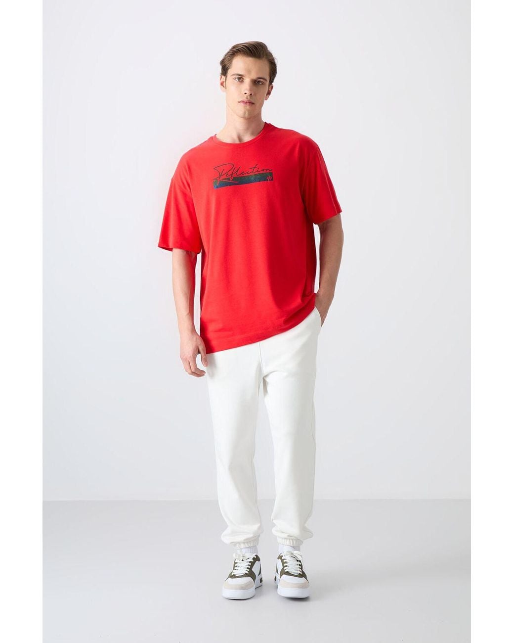 TOMMY LIFE Red Oversized Printed Cotton-Blend T-Shirt for men