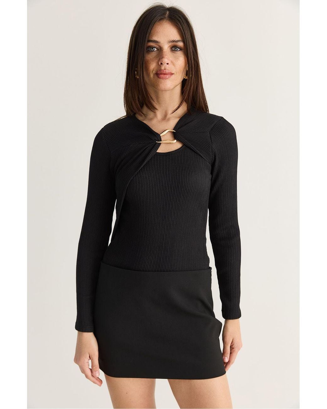 Bianco Lucci Black Viscose Blend Blouse
