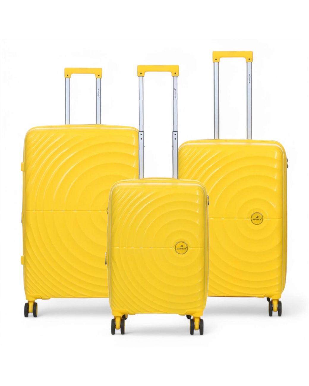 Infinity Leather Yellow Expandable Hard Shell 8 Wheels Luggage Cabin Suitcase